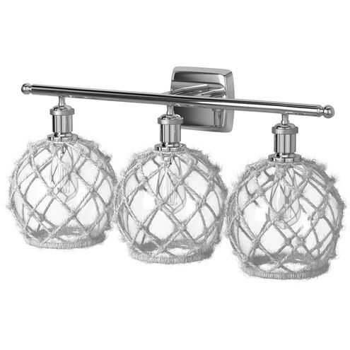 Ballston Farmhouse Rope 3 Light 28 inch Polished Chrome Bath Vanity Light Wall Light in Bulb Not Included, Clear Glass with White Rope, Ballston
