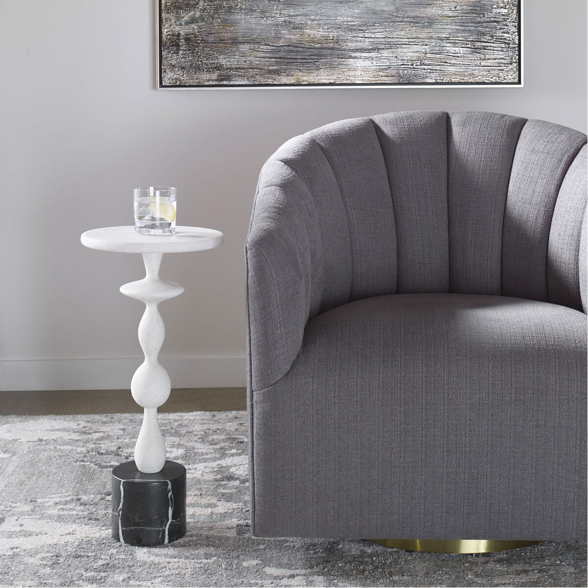 Inverse 24 X 11 inch White and Black Marble Drink Table