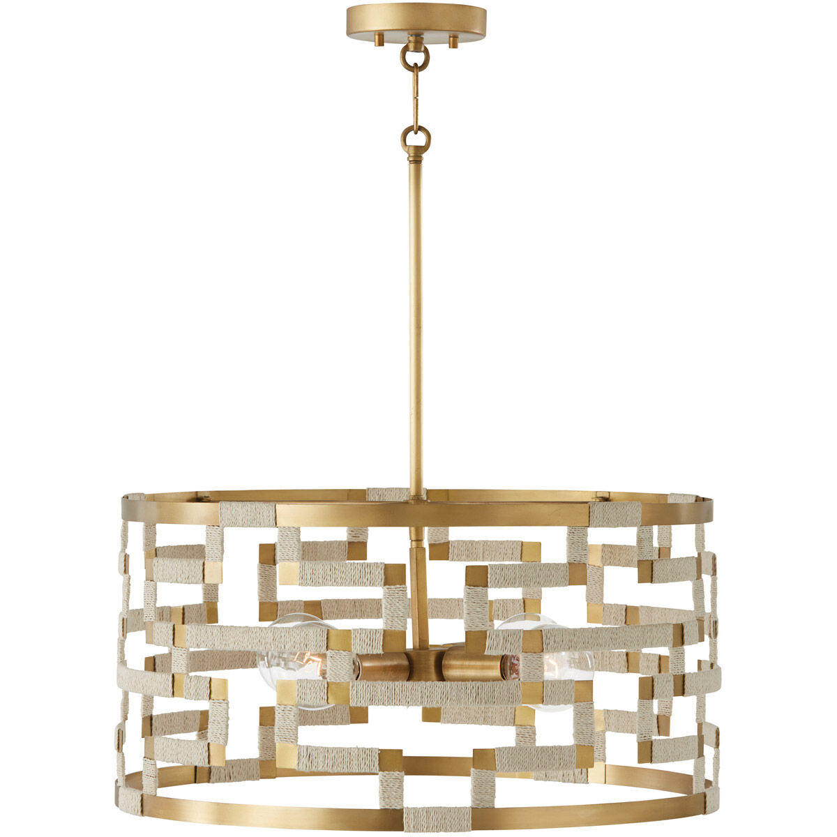 Hala 4 Light 22 inch Bleached Natural Jute and Patinaed Brass Pendant Ceiling Light