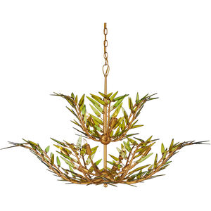 Babylon 11 Light 47 inch Green/Contemporary Gold Leaf/Contemporary Gold Two-Tier Chandelier Ceiling Light
