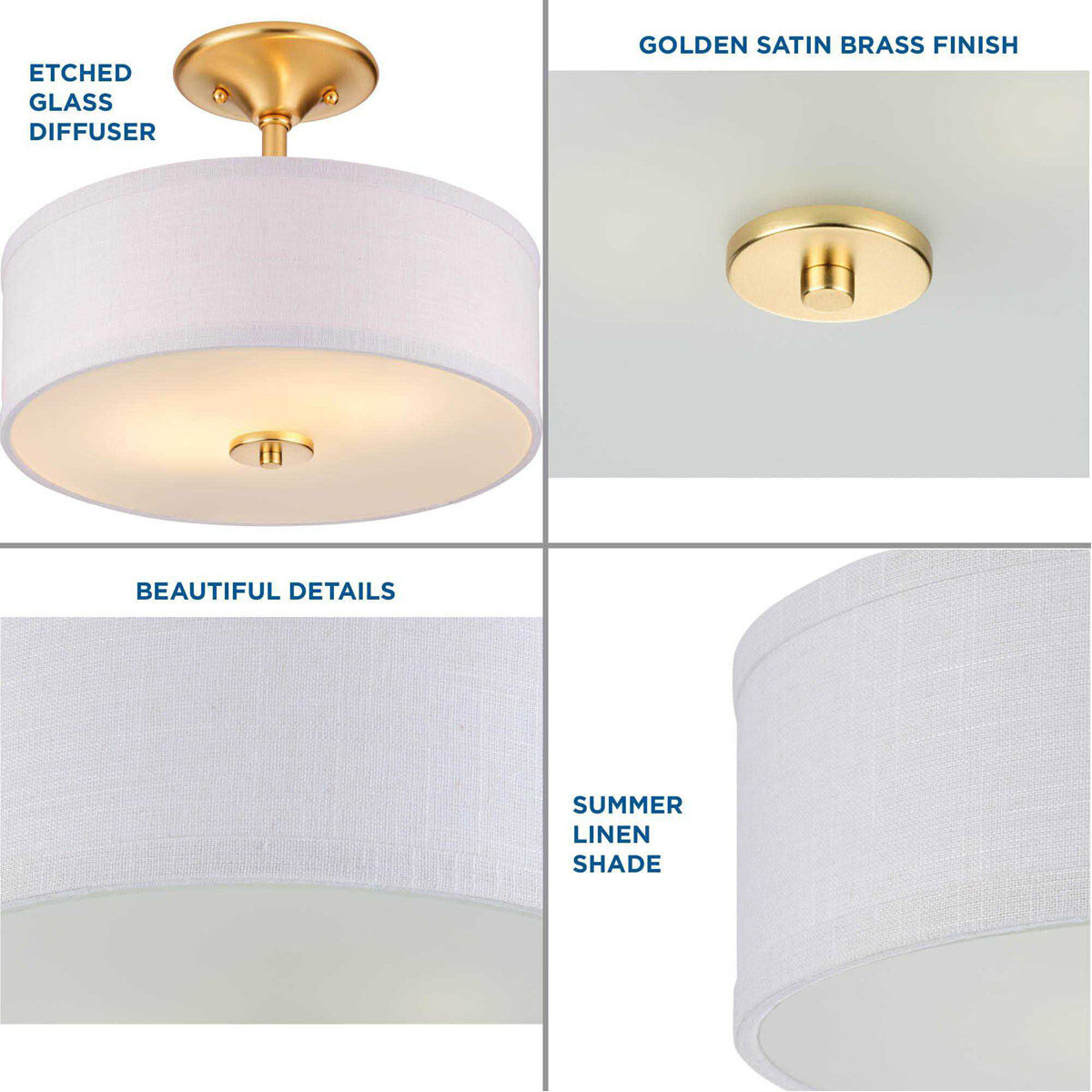 Inspire 2 Light 13 inch Satin Brass Semi-Flush Mount Ceiling Light