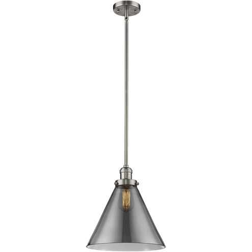 Franklin Restoration Cone 1 Light 12 inch Brushed Satin Nickel Mini Pendant Ceiling Light in Incandescent, Plated Smoke, Franklin Restoration