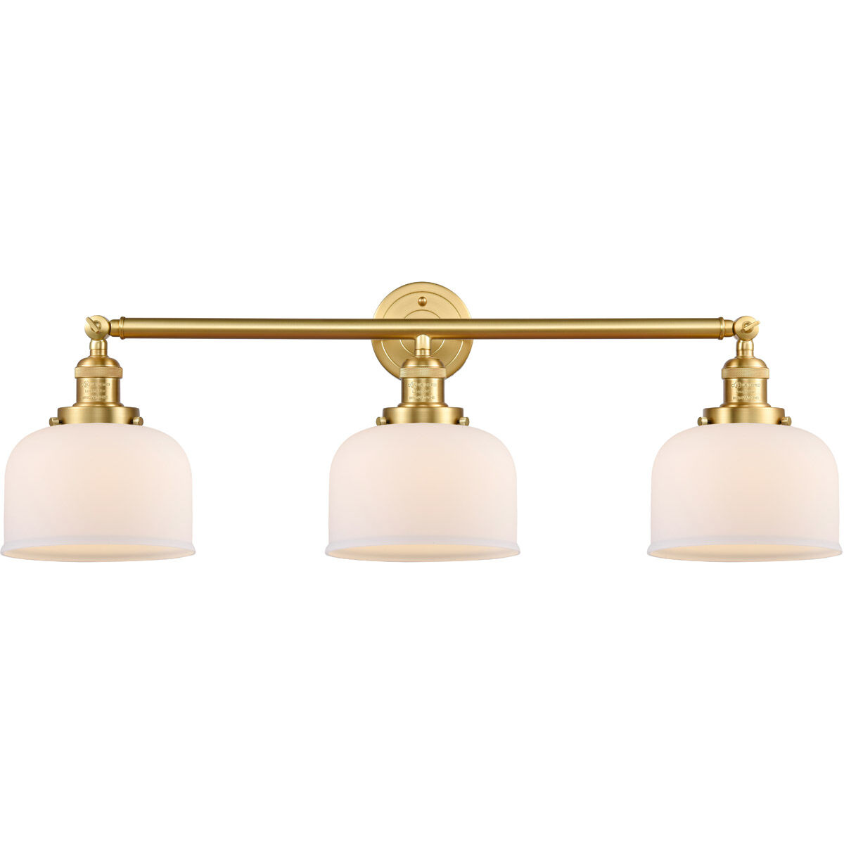 Franklin Restoration Large Bell LED 32 inch Satin Gold Bath Vanity Light Wall Light in Matte White Glass, Franklin Restoration