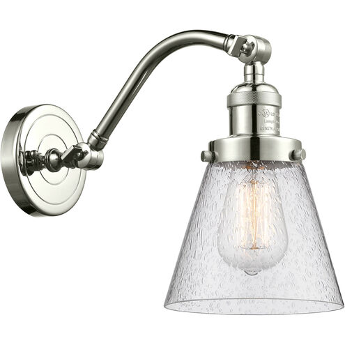 Franklin Restoration Small Cone LED 7 inch Polished Nickel Sconce Wall Light in Seedy Glass, Franklin Restoration