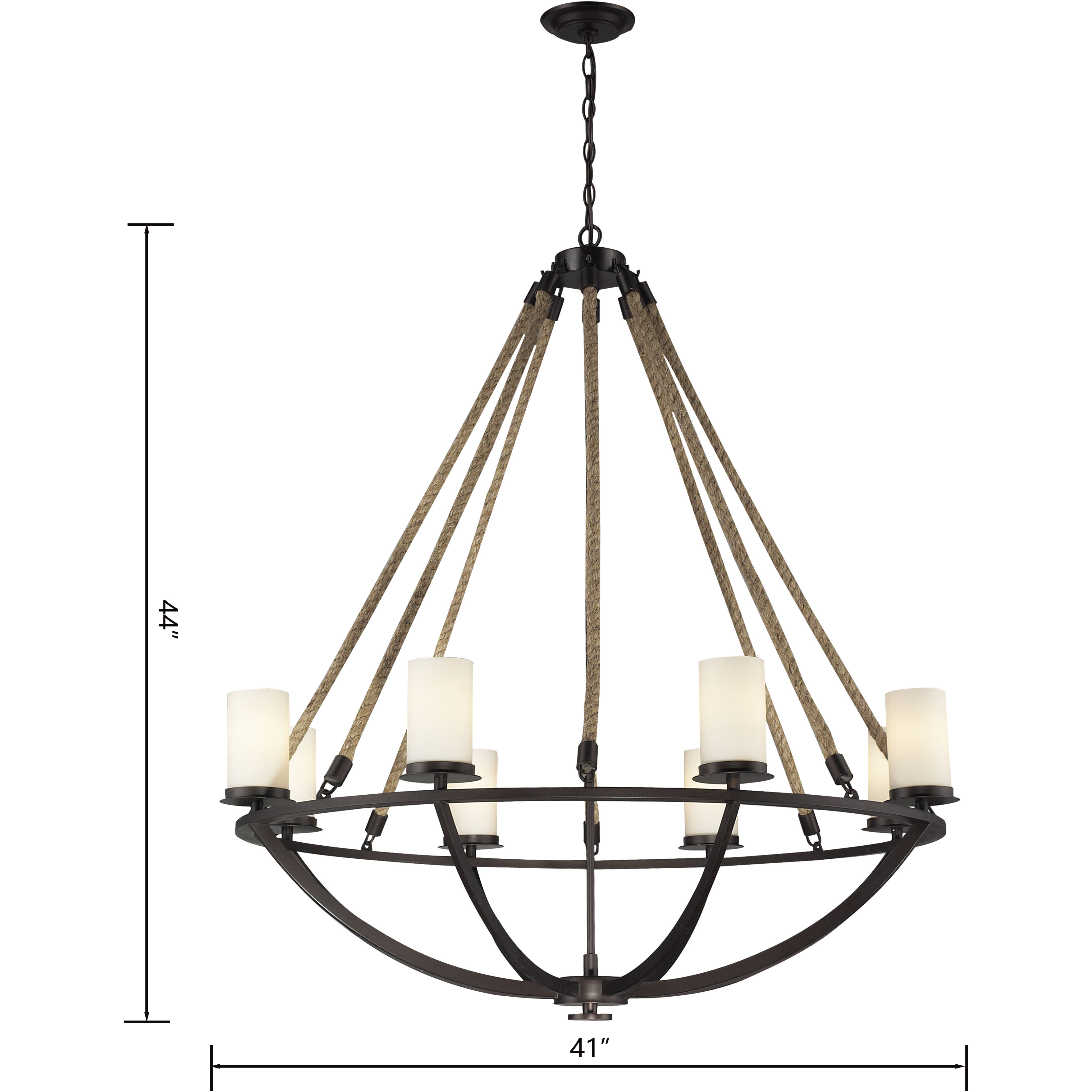 Natural Rope 8 Light 41 inch Aged Bronze with Natural Chandelier Ceiling Light