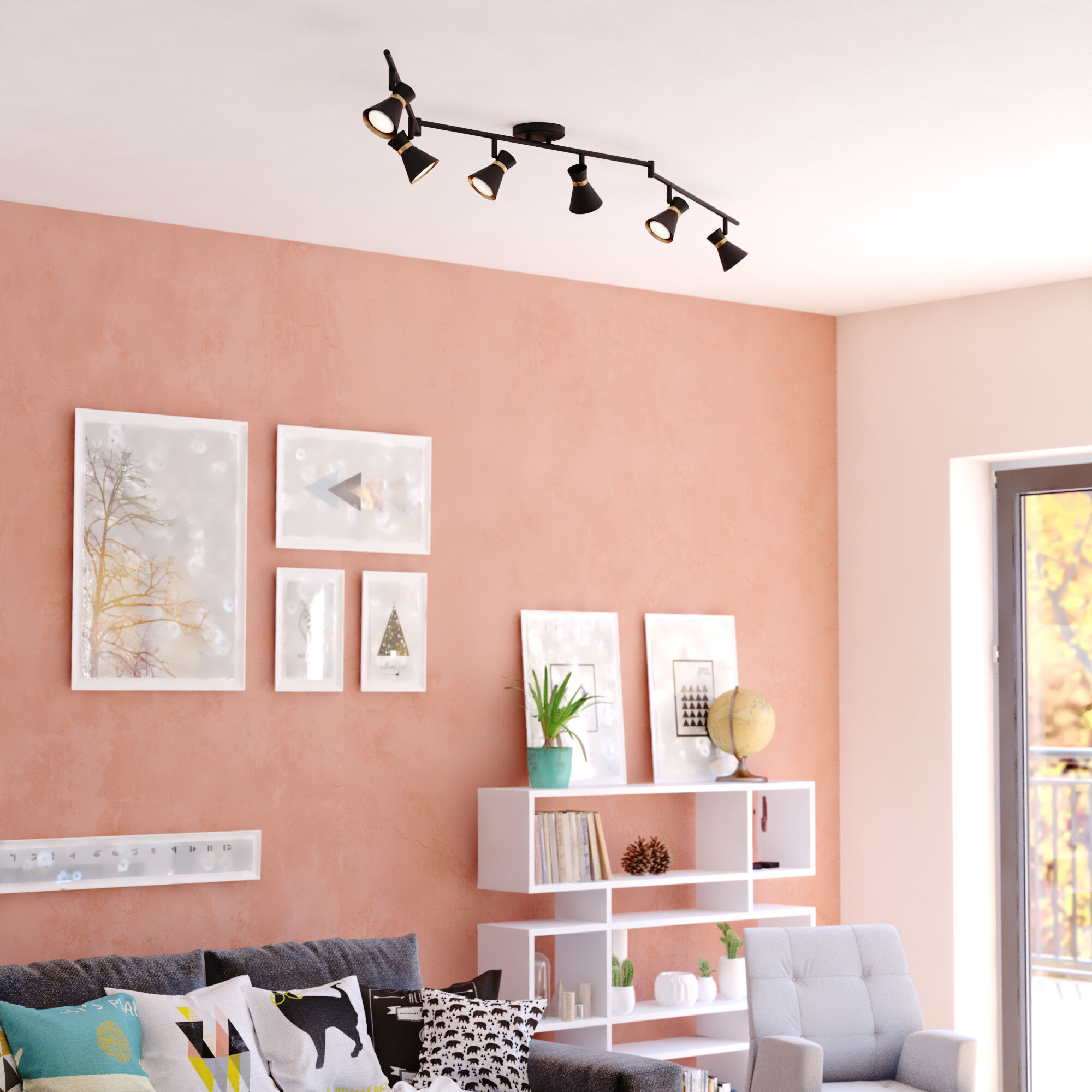 Alto 6 Light 120 Matte Black and Satin Brass Directional Light Ceiling Light