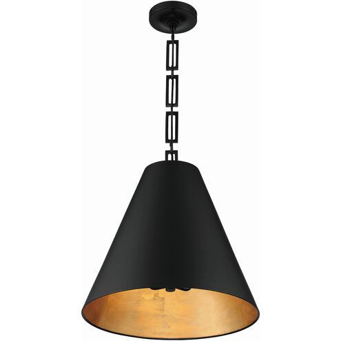 Alston 3 Light 18 inch Matte Black/Antique Gold Pendant Ceiling Light in Matte Black and Antique Gold