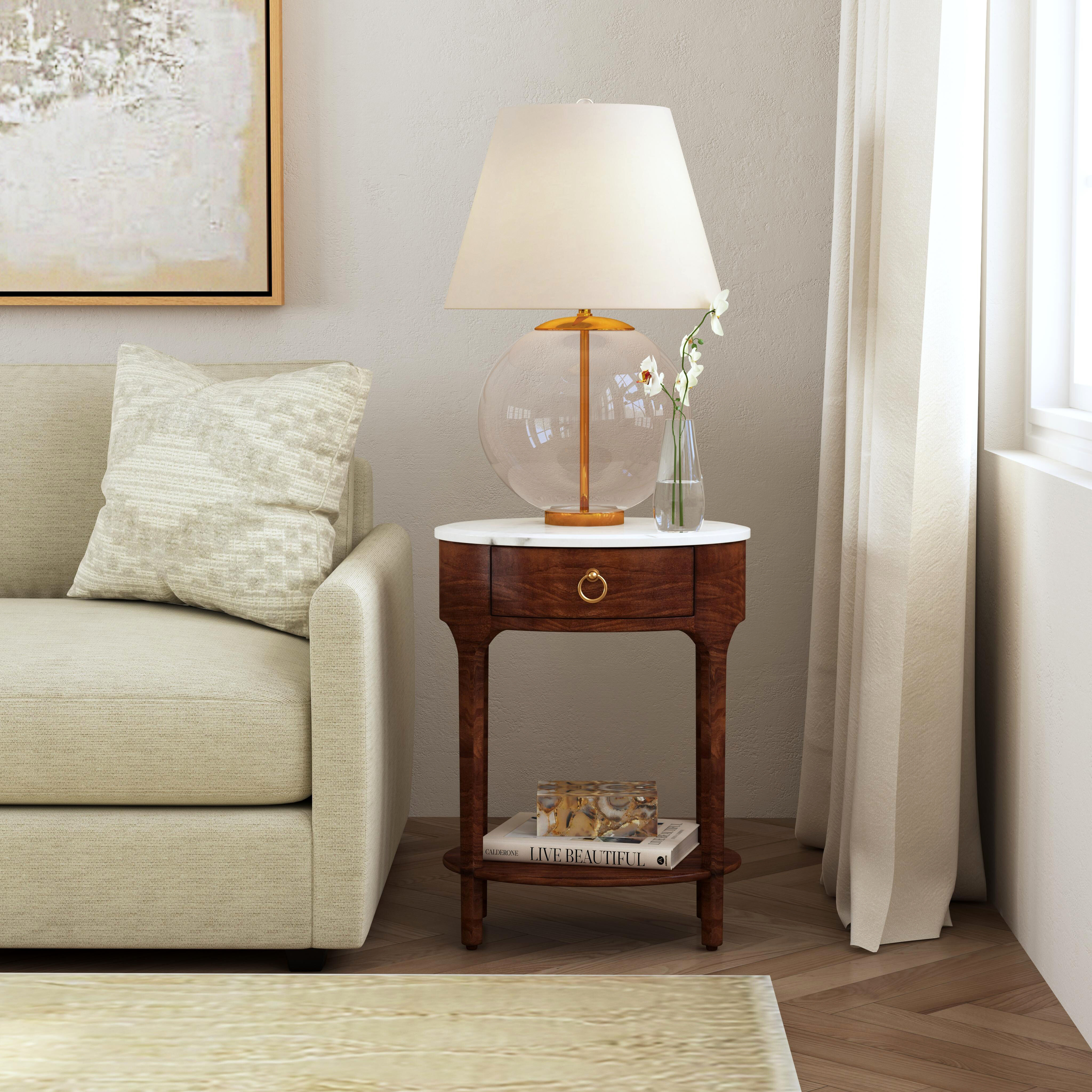 Ellen Marble Nightstand in Medium Brown