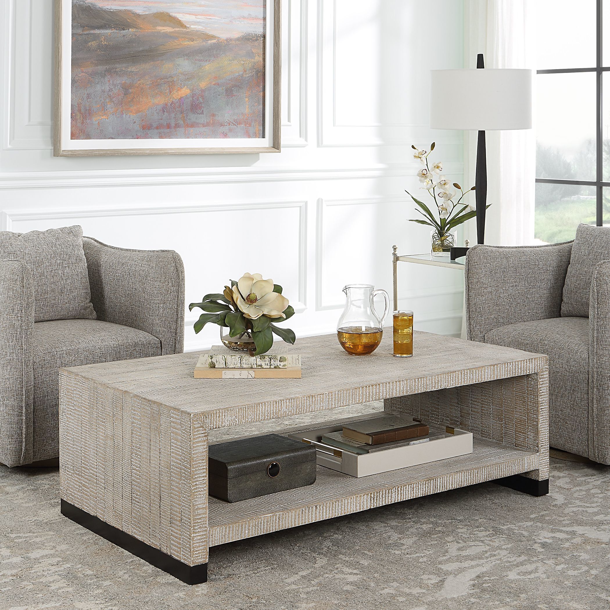 Bosk 54 X 18 inch White Washed Glaze and Natural Aged Black Coffee Table