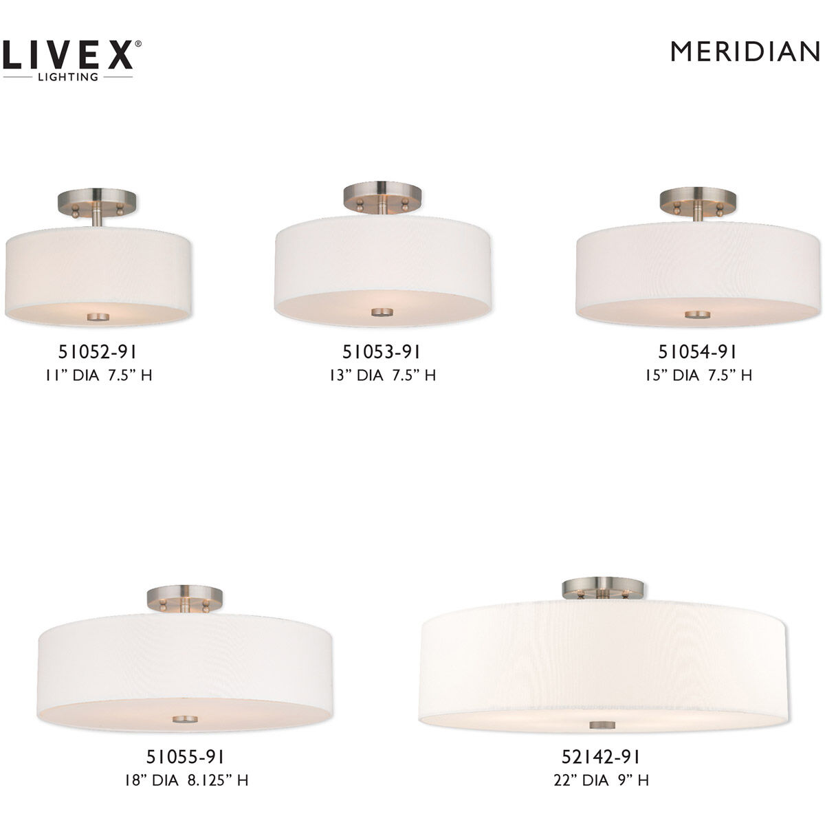 Meridian 5 Light 22 inch Brushed Nickel Semi-Flush Mount Ceiling Light
