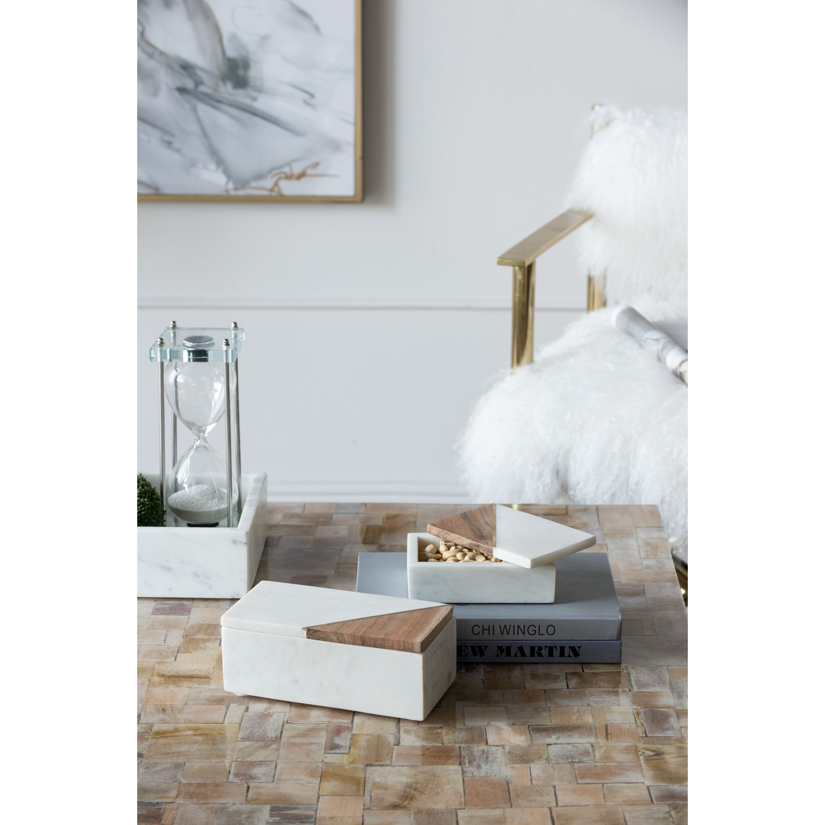 Anita 3.9 inch White/Brown Marble Boxes
