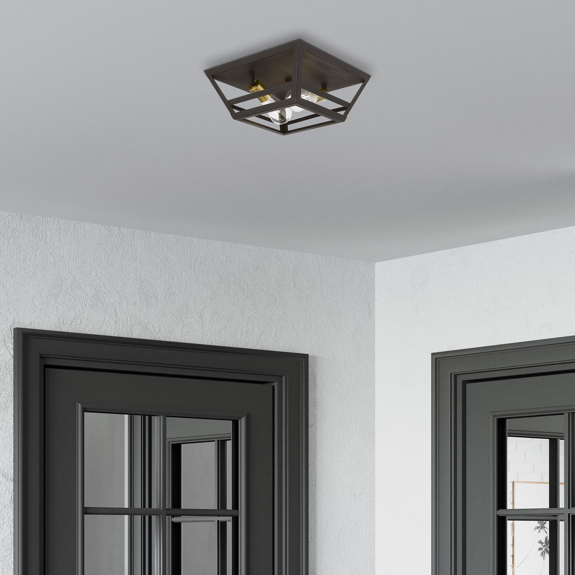 Schofield 2 Light 13 inch Bronze with Antique Brass Accents Flush Mount Ceiling Light