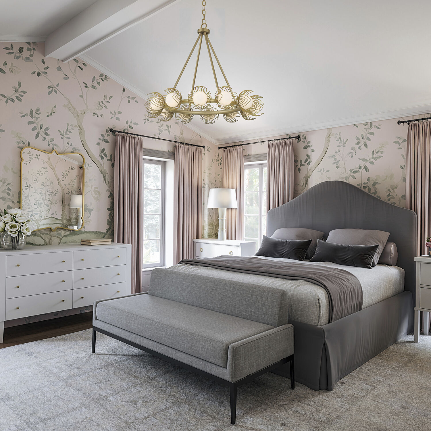 Flora 12 Light 29 inch Buffed Gold Chandelier Ceiling Light