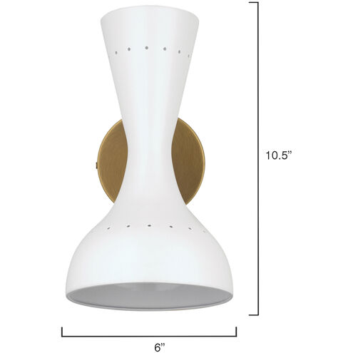 Pisa 2 Light 6 inch White Lacquer & Antique Brass Wall Sconce Wall Light in White Lacquer and Antique Brass