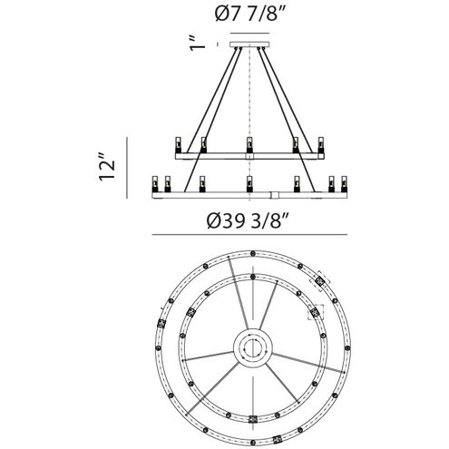Cascadian 21 Light 39.38 inch Matte Black Chandelier Ceiling Light