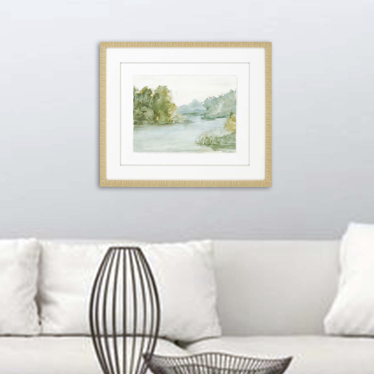 Watercolour Green and Turquoise and Yellow and Blue Framed Art