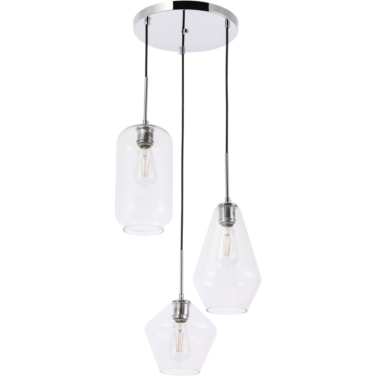 Gene 3 Light 17 inch Chrome Pendant Ceiling Light