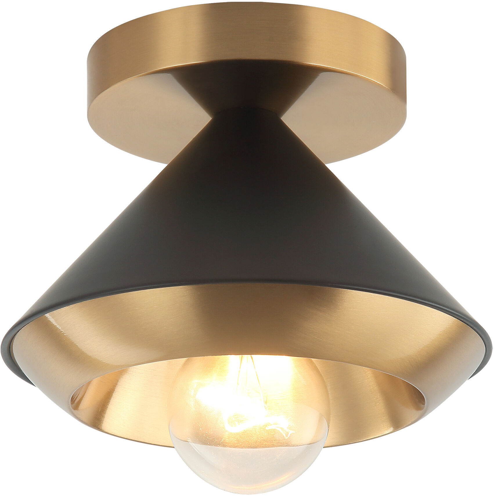Velax 1 Light 6.5 inch Matte Black Flush Mount Ceiling Light in Matte Black and Aged Gold Brass