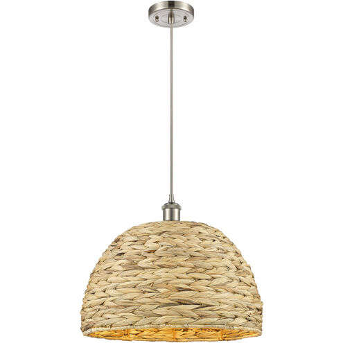 Woven Rattan 1 Light 15.75 inch Satin Nickel Pendant Ceiling Light