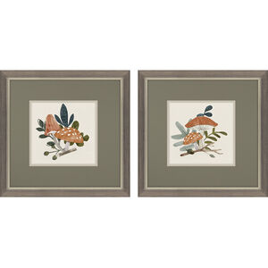 Florals Orange and Green and Blue and Brown Framed Art