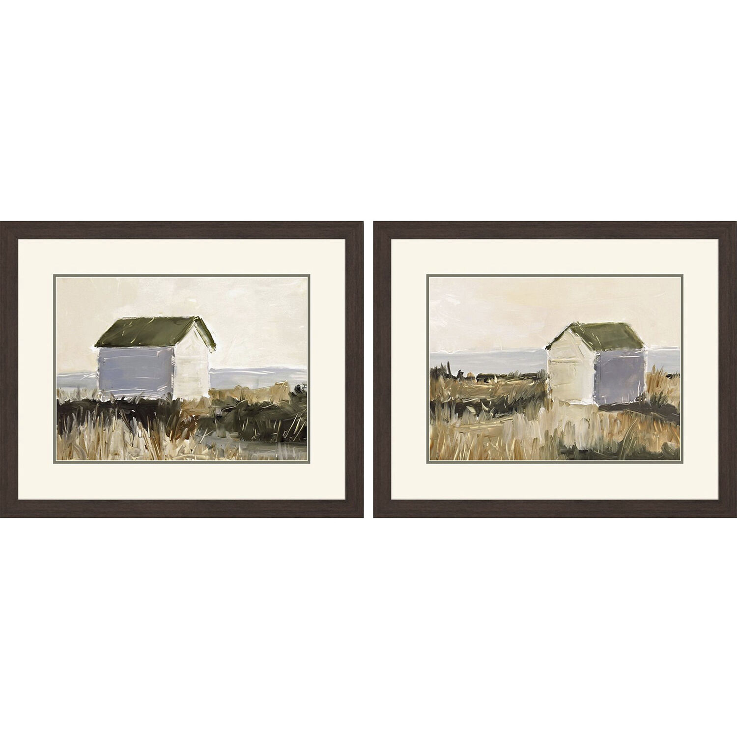Seaside Shanty Green and Beige and Blue and Multi Framed Art