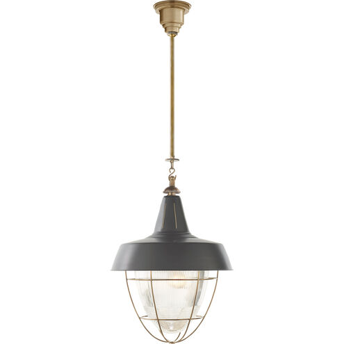 Thomas O'Brien Henry 2 Light 18 inch Hand-Rubbed Antique Brass Pendant Ceiling Light in Dark Green