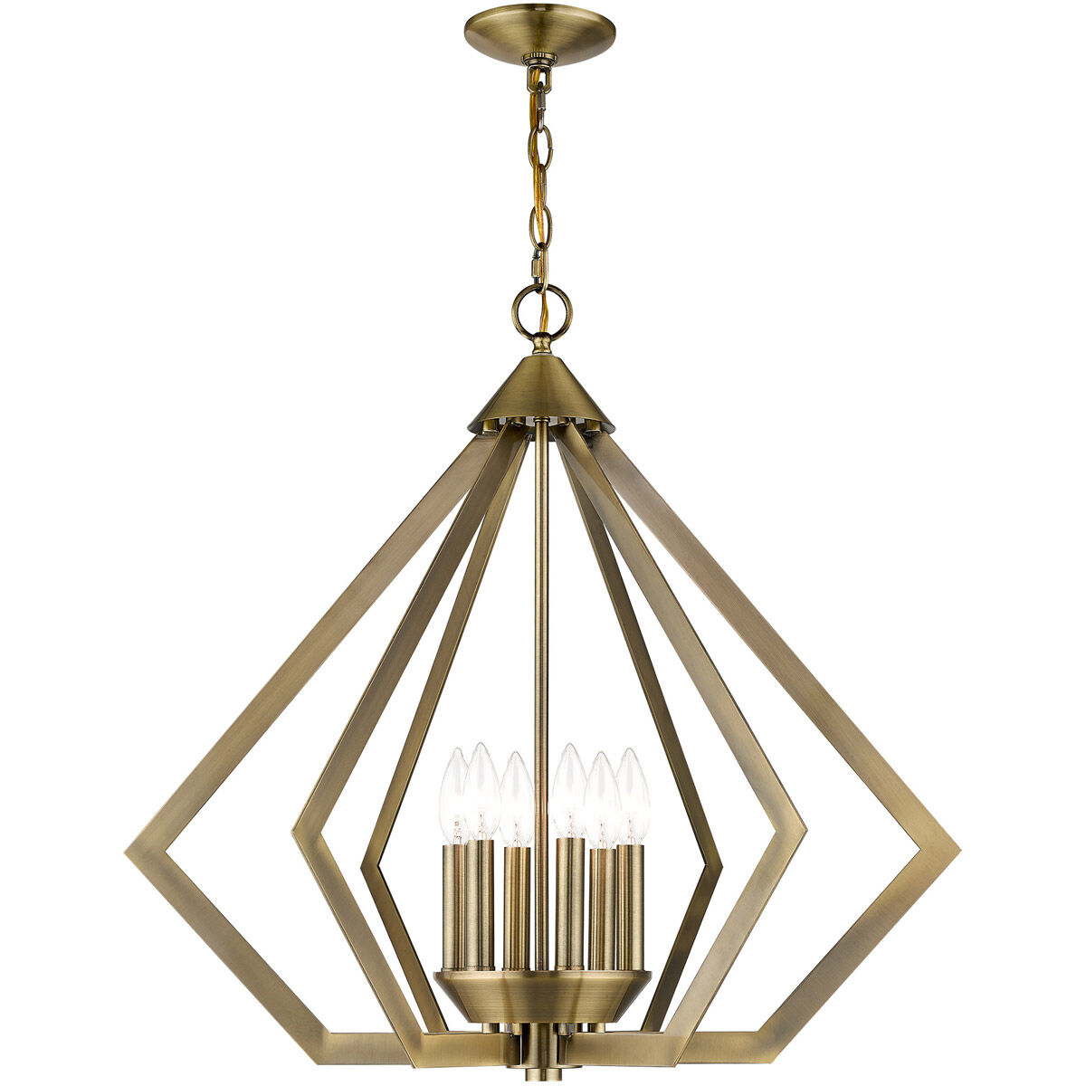 Prism 6 Light 26 inch Antique Brass Chandelier Ceiling Light