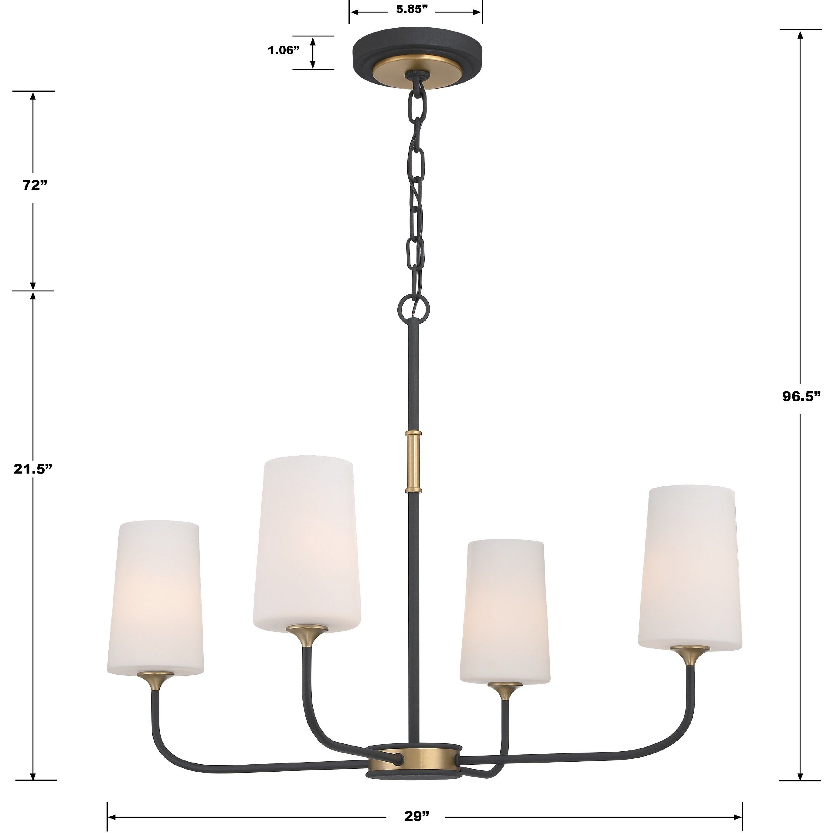 Niles 4 Light 29 inch Black Forged and Modern Gold Chandelier Ceiling Light