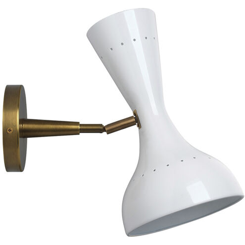 Pisa 2 Light 6 inch White Lacquer & Antique Brass Wall Sconce Wall Light in White Lacquer and Antique Brass
