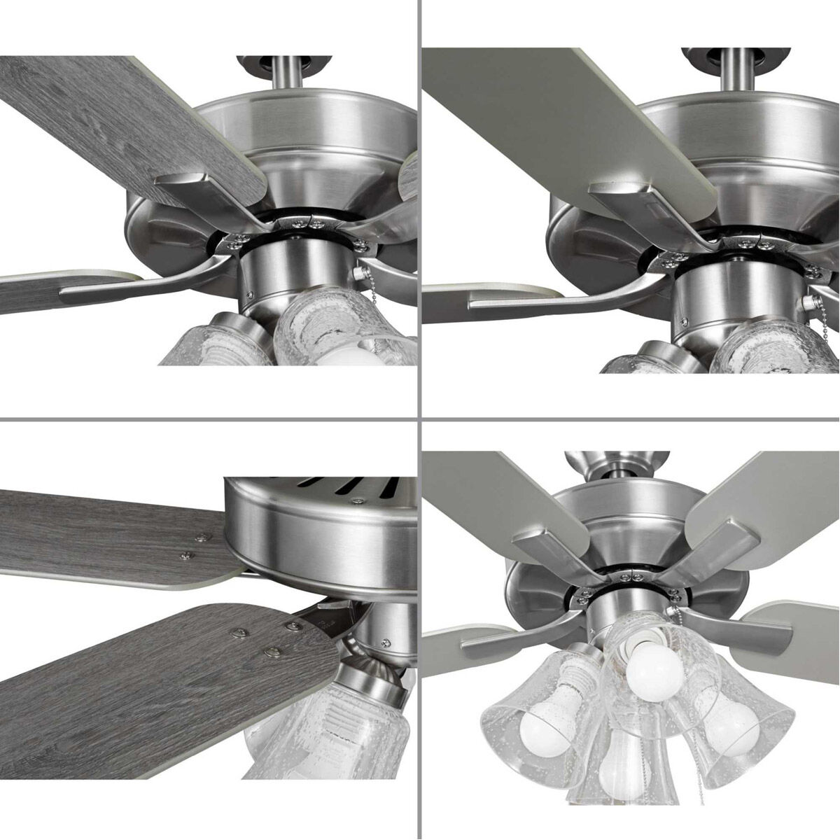 AirPro Builder 52 inch Brushed Nickel with Silver/Grey Weathered Wood Blades Ceiling Fan