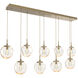 Aster Incandescent 9 Light Gilded Brass Linear Pendant Ceiling Light in Amber Aster, Multi-Port