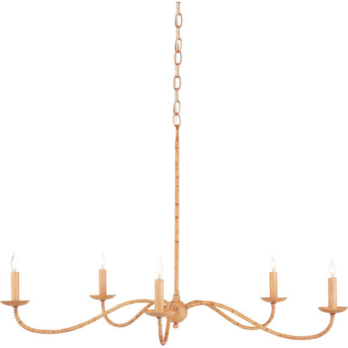Saxon 5 Light 33.25 inch Painted Rattan/Natural Rattan Chandelier Ceiling Light, Small