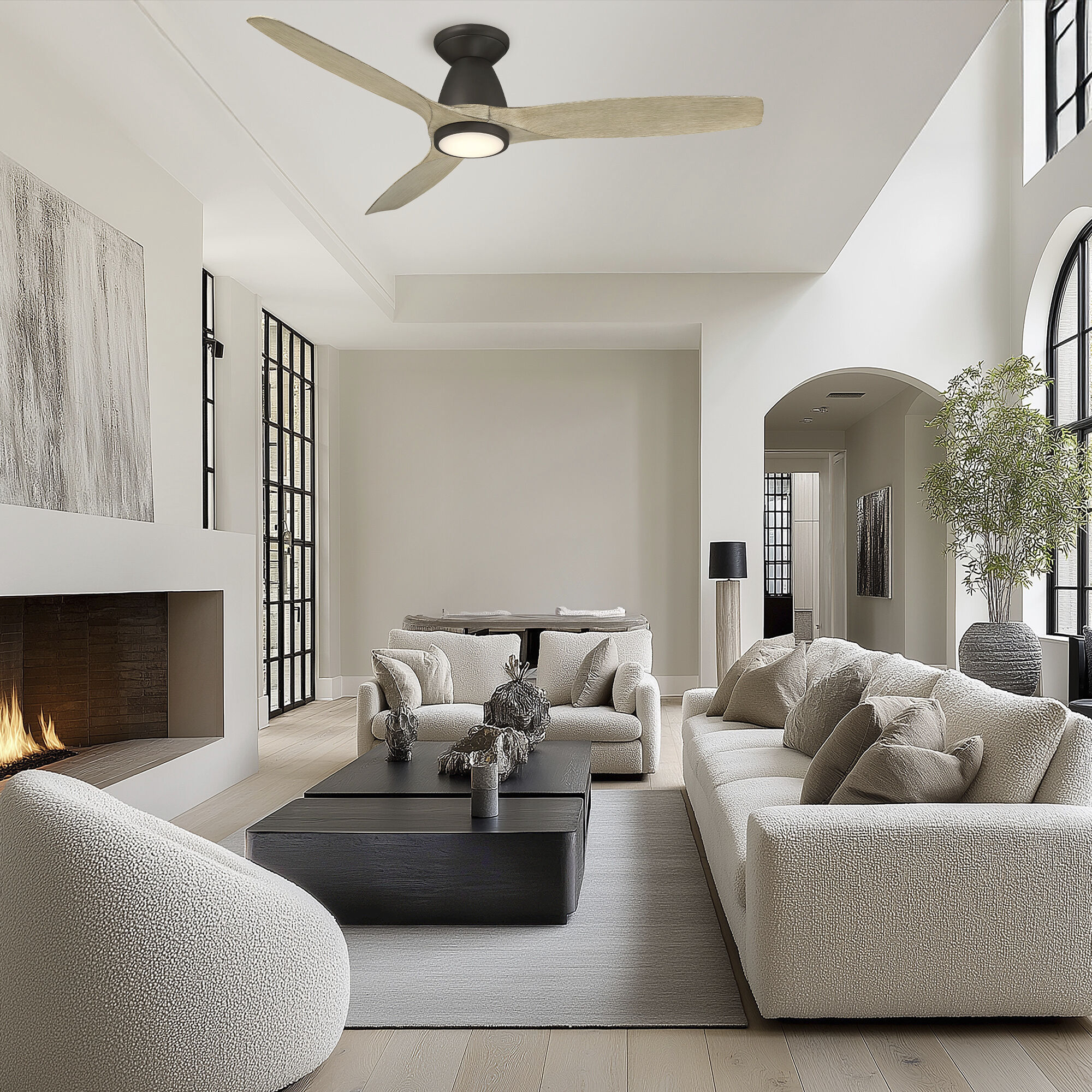 Skylark 54 inch Bronze White Oak with White Oak Blades Flush Mount Ceiling Fan