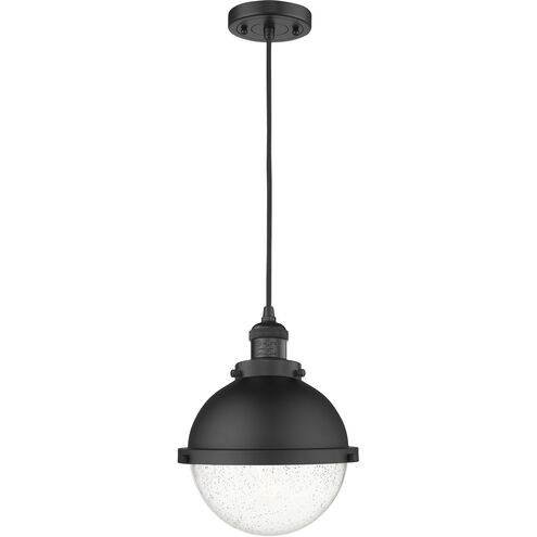 Franklin Restoration Hampden 1 Light 9 inch Matte Black Mini Pendant Ceiling Light in Seedy Glass