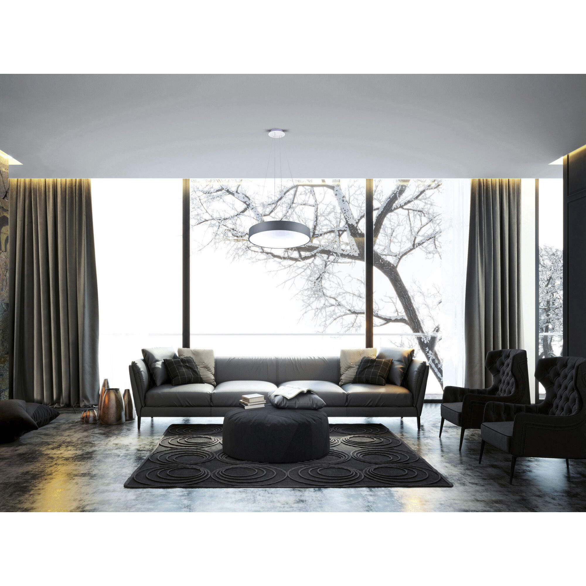 Arenal LED 24 inch Grey and White Drum Shade Pendant Ceiling Light in Gray and White