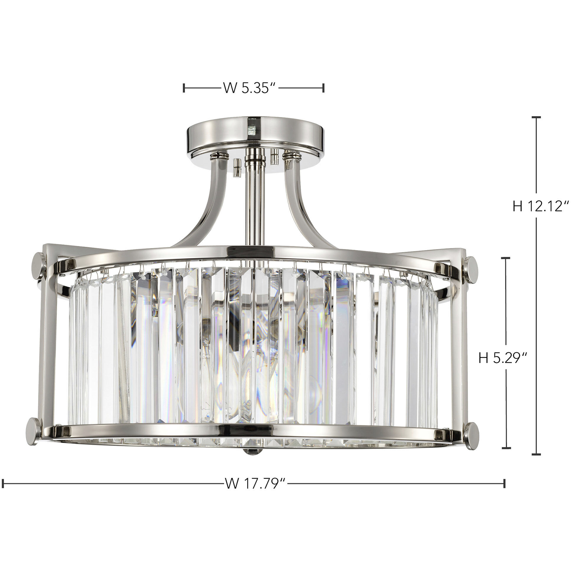 Krys 3 Light 17.75 inch Polished Nickel Semi Flush Mount Ceiling Light