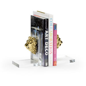 Chelsea House 6 inch Clear/Polished Brass Bookends, Pair