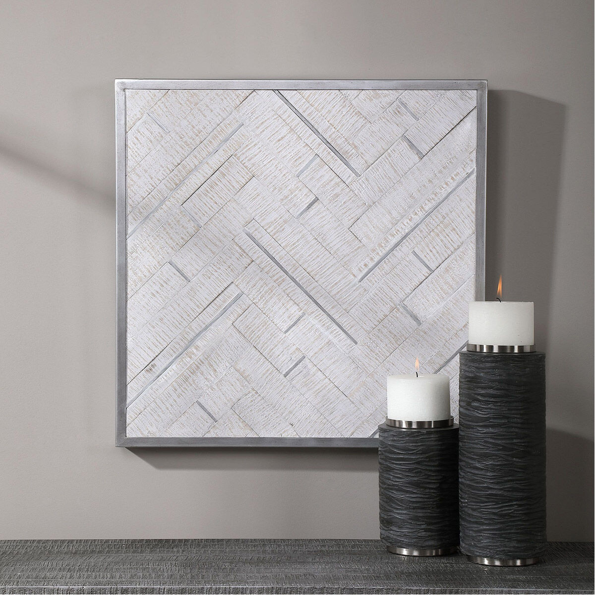 Redondo Whitewashed Pine and Silver Wood Wall Decor