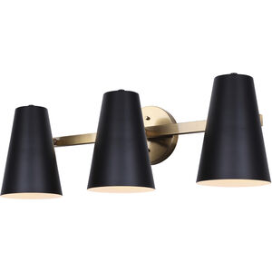 Harken 3 Light 24.5 inch Black/Gold Vanity Light Wall Light