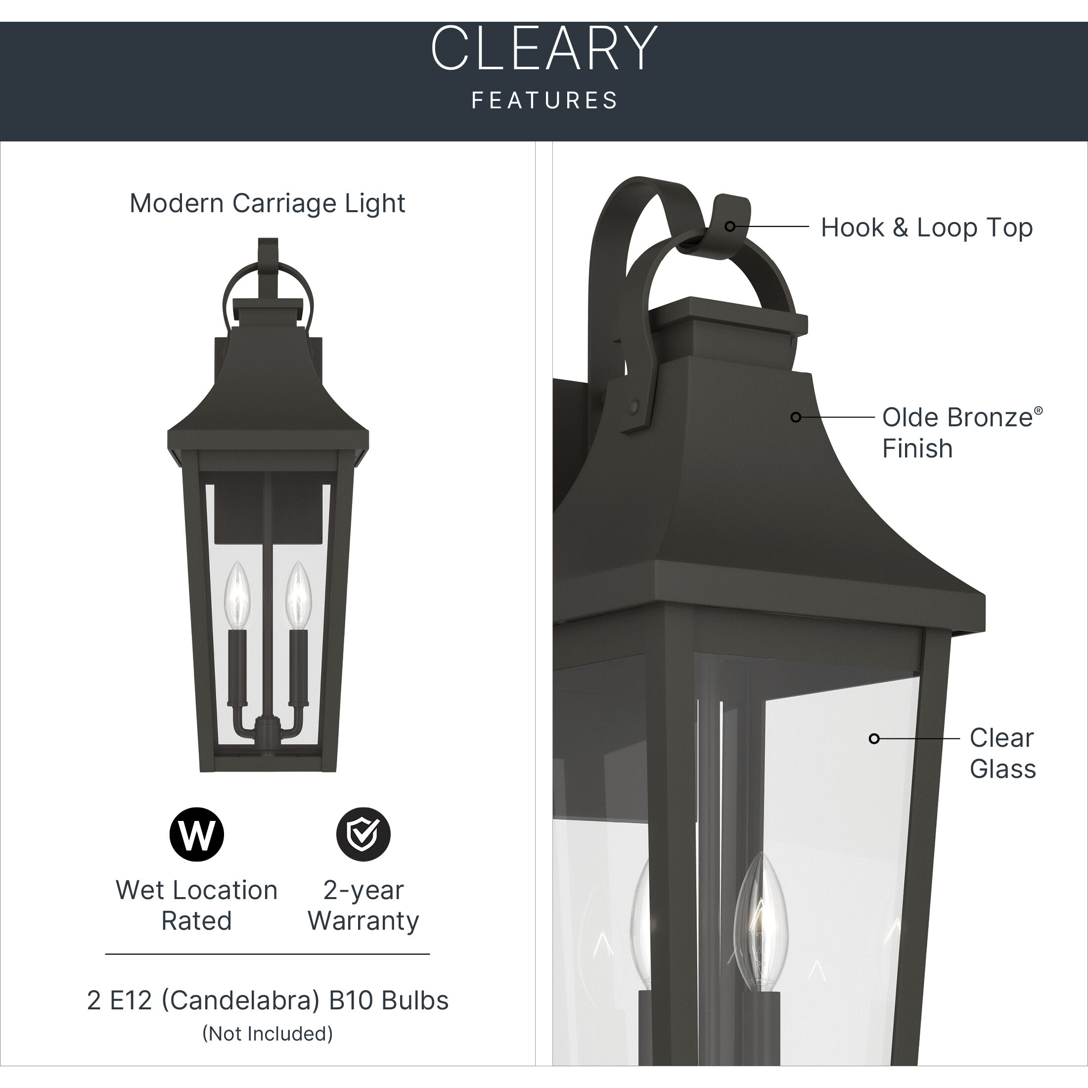 Cleary 2 Light 24 inch Olde Bronze Outdoor Wall Light