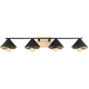 Velax 4 Light 37.2 inch Matte Black Wall Sconce Wall Light in Matte Black and Aged Gold Brass