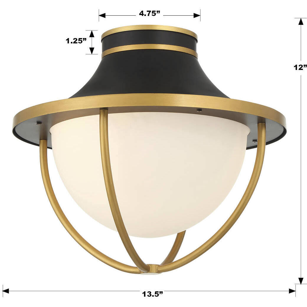 Atlas 2 Light 13.5 inch Matte Black and Textured Gold Outdoor Semi Flush