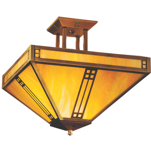 Prairie 4 Light 18.12 inch Antique Copper Semi-Flush Mount Ceiling Light in Frosted