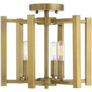 Benson 3 Light 13 inch Warm Brass Semi-Flush Ceiling Light, Essentials