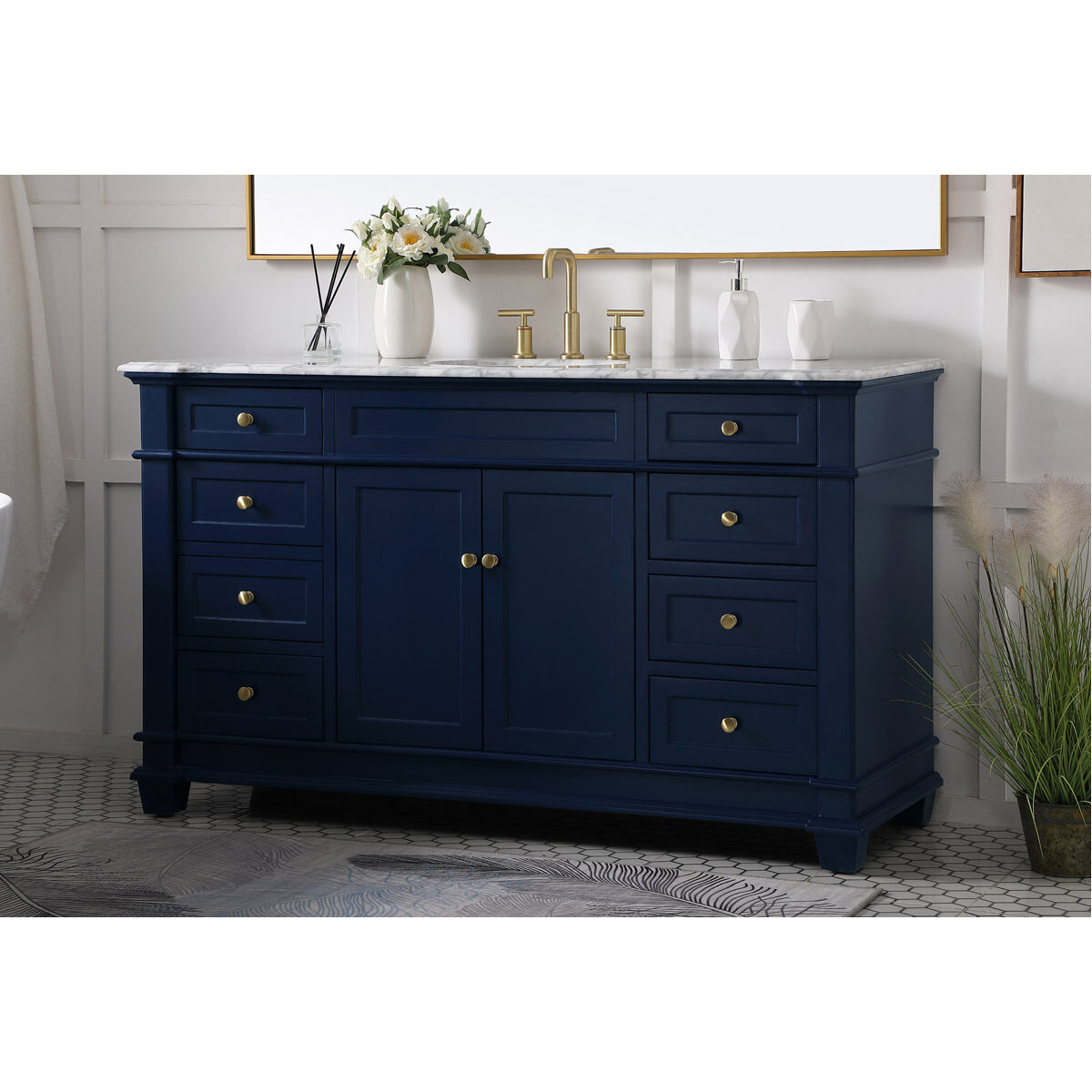 Wesley 60 X 21.5 X 35 inch Blue Vanity Sink Set