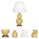 Small Double Gourd 22.75 inch 150 watt Sunset Yellow Glazed Ceramic with Antique Brass Accent Lamp Portable Light in Pearl Dupioni