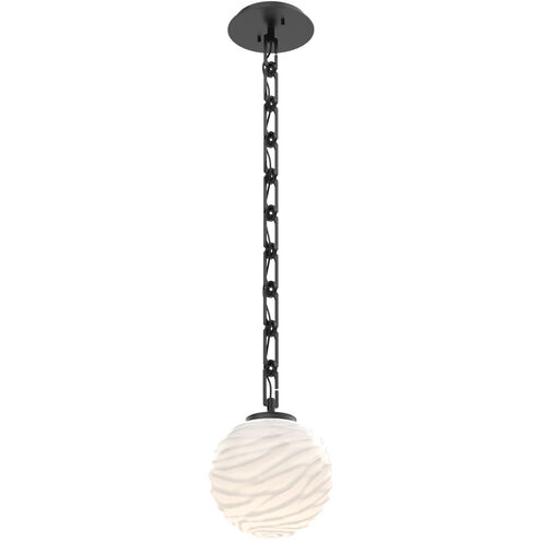 Gaia LED 7.6 inch Matte Black Pendant Ceiling Light in 3000K LED, White Linen, Rectangular Chain, Medium