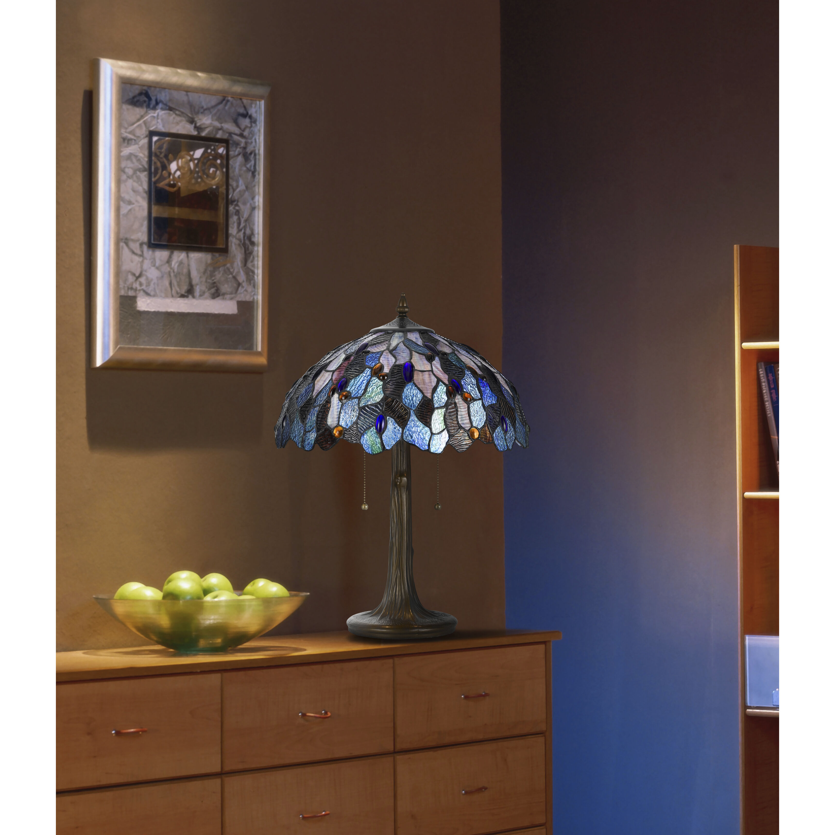 Tiffany 23 inch 60 watt Antique Brass Table Lamp Portable Light