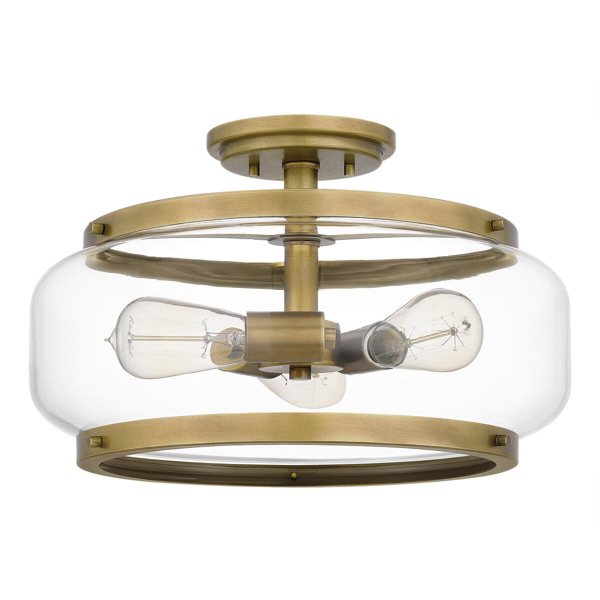 Tapley 3 Light 16 inch Weathered Brass Semi-Flush Mount Ceiling Light