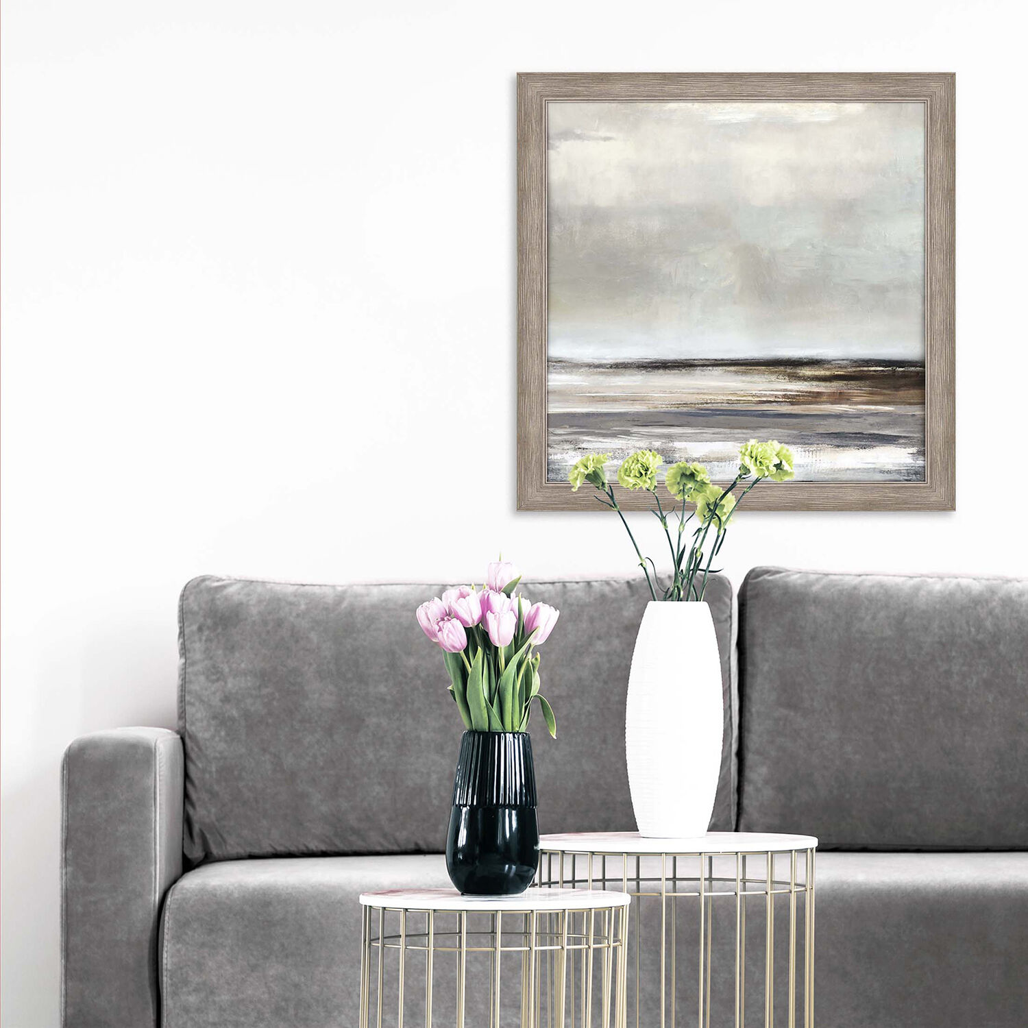 Tywyn Gray and Beige and White and Black Framed Art